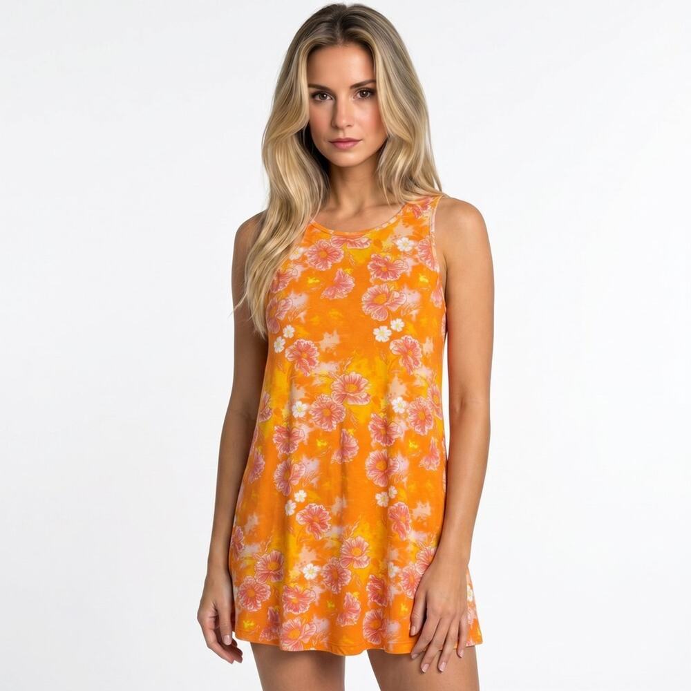 NWT Just Be Dress Womens XL Orange Tropical Floral A-Line Sleeveless Mini